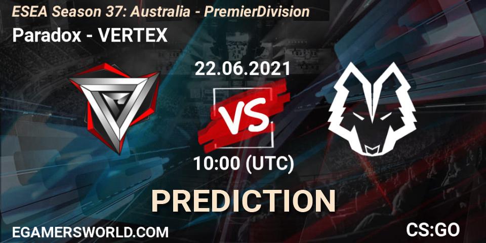 Paradox vs VERTEX: Match Prediction. 22.06.2021 at 10:00, Counter-Strike (CS2), ESEA Season 37: Australia - Premier Division