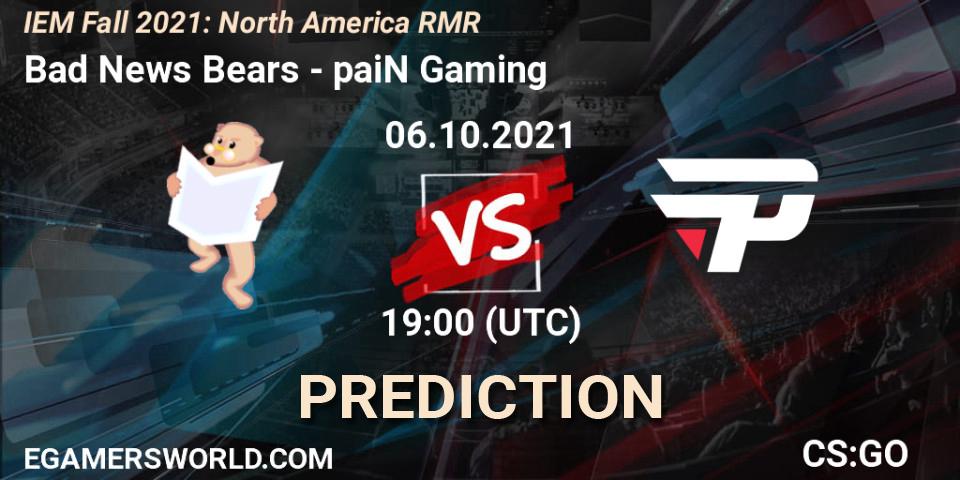 Bad News Bears vs paiN Gaming: Match Prediction. 06.10.2021 at 19:00, Counter-Strike (CS2), IEM Fall 2021: North America RMR