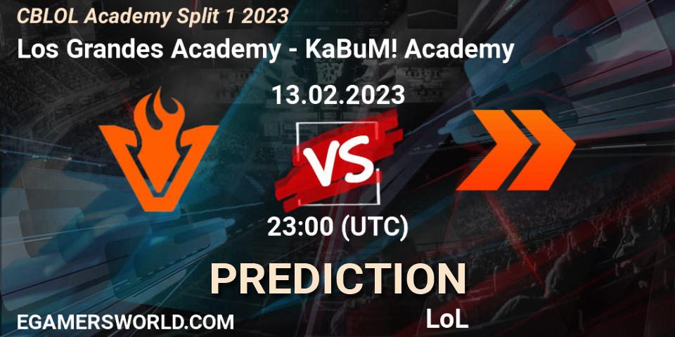 Los Grandes Academy vs KaBuM! Academy: Match Prediction. 14.02.2023 at 00:00, LoL, CBLOL Academy Split 1 2023