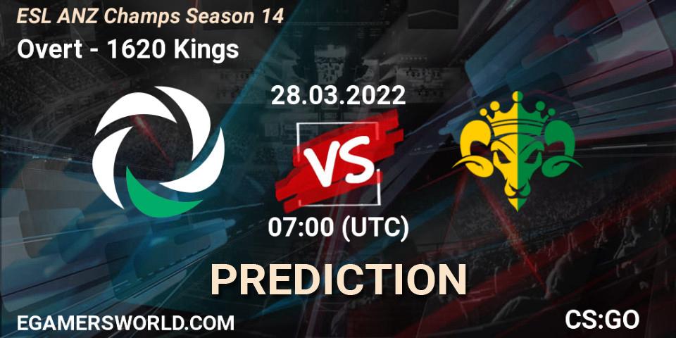 Overt vs 1620 Kings: Match Prediction. 28.03.2022 at 07:00, Counter-Strike (CS2), ESL ANZ Champs Season 14