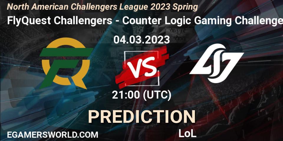 FlyQuest Challengers vs Counter Logic Gaming Challengers: Match Prediction. 04.03.2023 at 21:00, LoL, NACL 2023 Spring - Group Stage