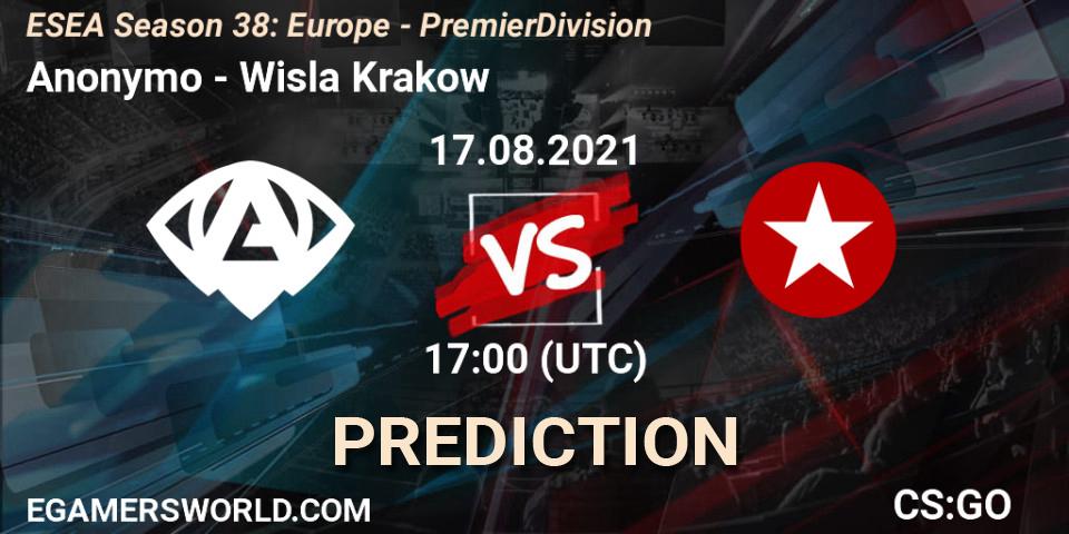 Anonymo vs Wisla Krakow: Match Prediction. 26.09.2021 at 17:00, Counter-Strike (CS2), ESEA Season 38: Europe Premier