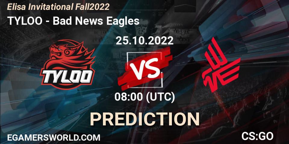 TYLOO vs Bad News Eagles: Match Prediction. 25.10.2022 at 08:00, Counter-Strike (CS2), Elisa Invitational Fall 2022