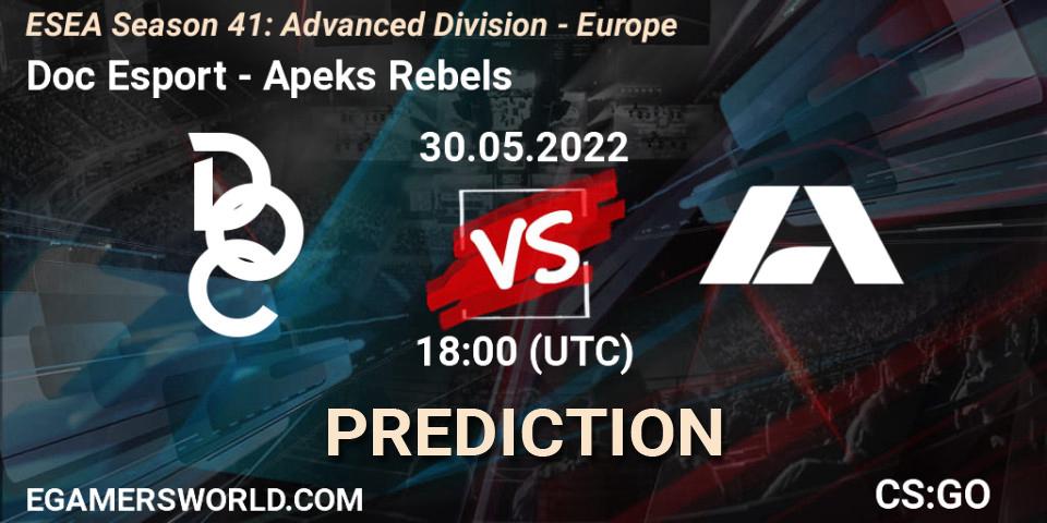 Doc Esport vs Apeks Rebels: Match Prediction. 30.05.2022 at 18:00, Counter-Strike (CS2), ESEA Season 41: Advanced Division - Europe