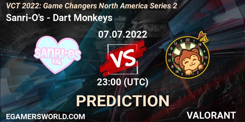 Sanri-O's vs Dart Monkeys: Match Prediction. 07.07.2022 at 22:40, VALORANT, VCT 2022: Game Changers North America Series 2