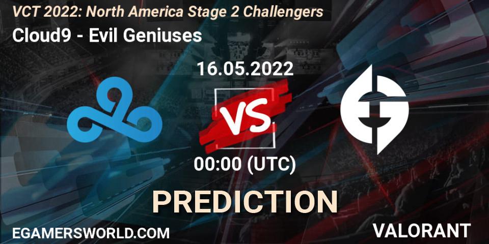 Cloud9 vs Evil Geniuses: Match Prediction. 15.05.2022 at 23:00, VALORANT, VCT 2022: North America Stage 2 Challengers