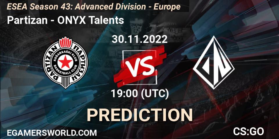Partizan vs ONYX Talents: Match Prediction. 30.11.22, CS2 (CS:GO), ESEA Season 43: Advanced Division - Europe