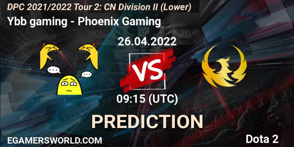 Ybb gaming vs Phoenix Gaming: Match Prediction. 26.04.2022 at 09:20, Dota 2, DPC 2021/2022 Tour 2: CN Division II (Lower)