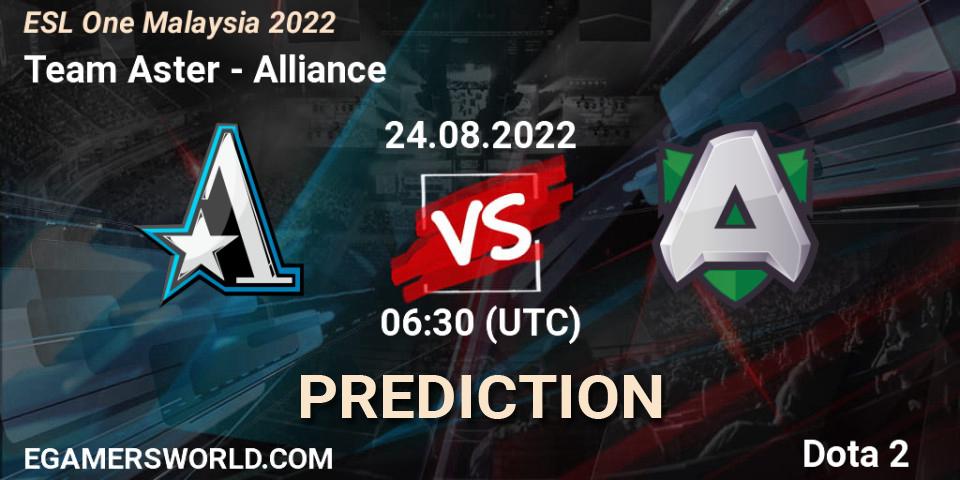 Team Aster vs Alliance: Match Prediction. 24.08.22, Dota 2, ESL One Malaysia 2022
