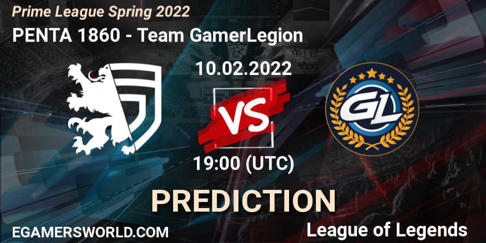 PENTA 1860 vs Team GamerLegion: Match Prediction. 10.02.2022 at 20:00, LoL, Prime League Spring 2022