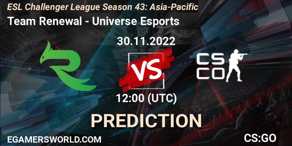 Team Renewal vs Universe Esports: Match Prediction. 30.11.22, CS2 (CS:GO), ESL Challenger League Season 43: Asia-Pacific
