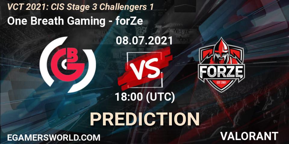One Breath Gaming vs forZe: Match Prediction. 08.07.2021 at 18:00, VALORANT, VCT 2021: CIS Stage 3 Challengers 1