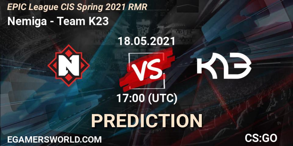 Nemiga vs Team K23: Match Prediction. 18.05.2021 at 17:10, Counter-Strike (CS2), EPIC League CIS Spring 2021 RMR