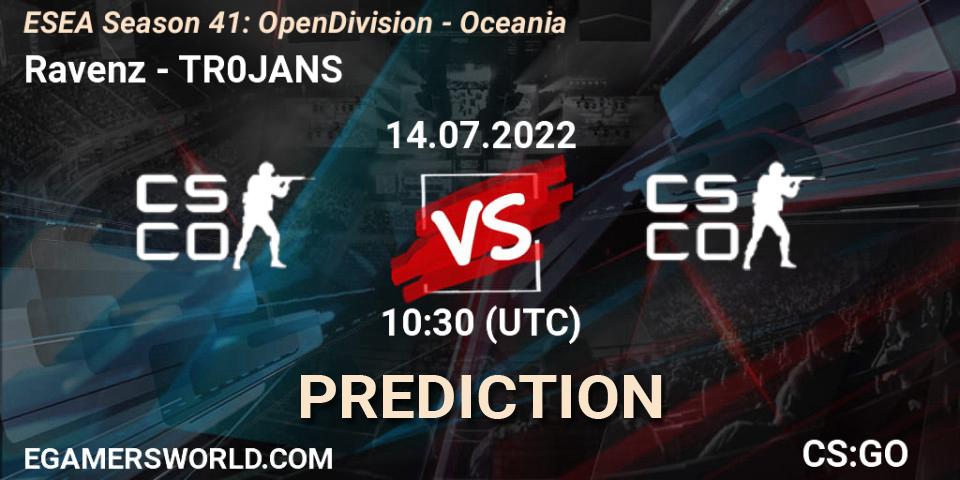 Ravenz vs TR0JANS: Match Prediction. 14.07.2022 at 10:30, Counter-Strike (CS2), ESEA Season 41: Open Division - Oceania