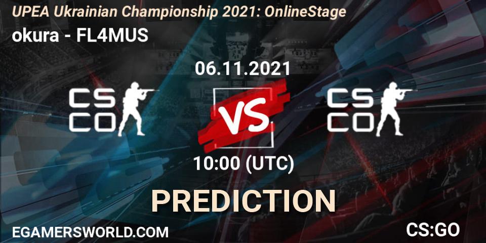 okura vs FL4MUS: Match Prediction. 06.11.2021 at 10:00, Counter-Strike (CS2), UPEA Ukrainian Championship 2021: Online Stage