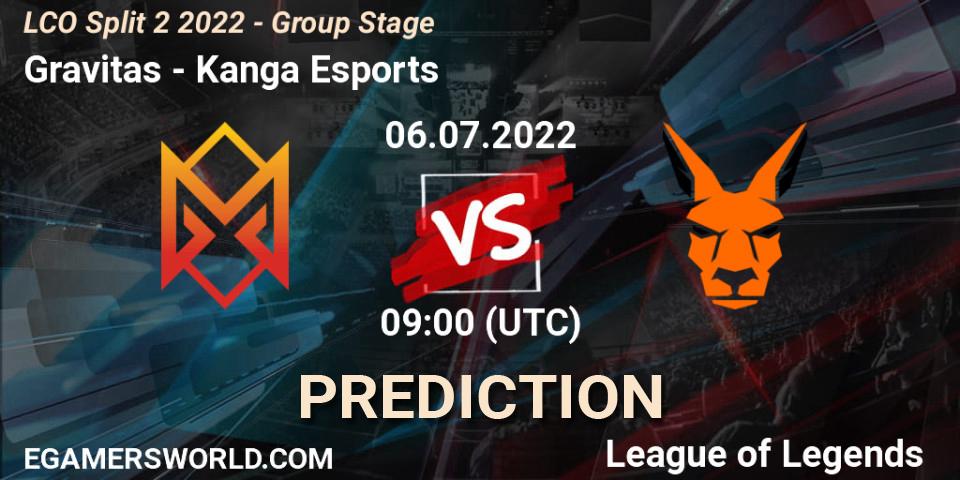 Gravitas vs Kanga Esports: Match Prediction. 06.07.2022 at 09:30, LoL, LCO Split 2 2022 - Group Stage