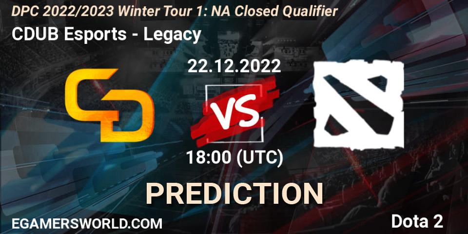 CDUB Esports vs Legacy遗: Match Prediction. 22.12.2022 at 18:00, Dota 2, DPC 2022/2023 Winter Tour 1: NA Closed Qualifier