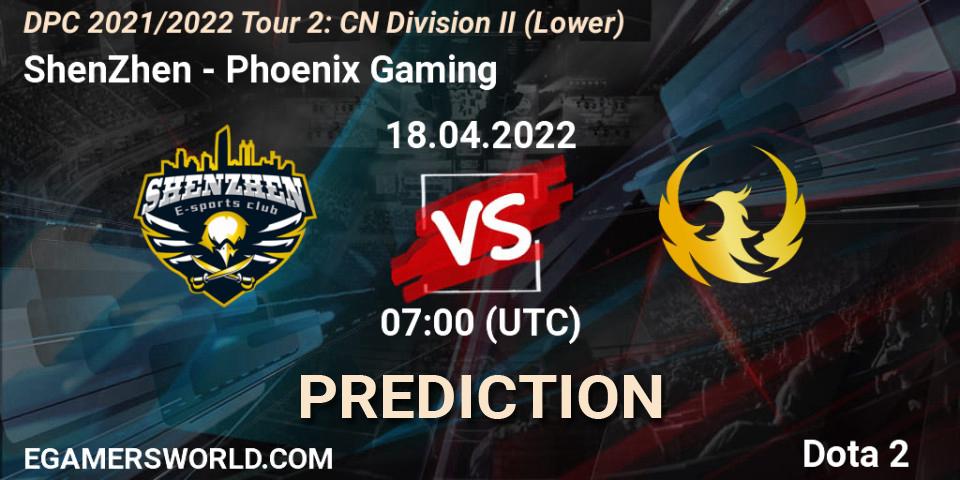 ShenZhen vs Phoenix Gaming: Match Prediction. 18.04.2022 at 07:41, Dota 2, DPC 2021/2022 Tour 2: CN Division II (Lower)