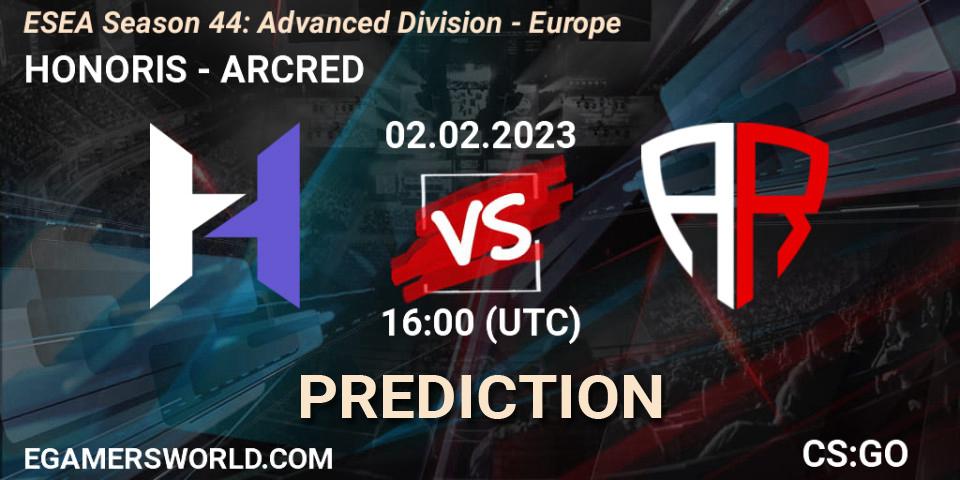 HONORIS vs ARCRED: Match Prediction. 02.02.23, CS2 (CS:GO), ESEA Season 44: Advanced Division - Europe
