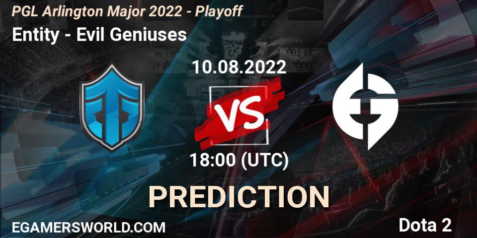 Entity vs Evil Geniuses: Match Prediction. 10.08.2022 at 19:11, Dota 2, PGL Arlington Major 2022 - Playoff