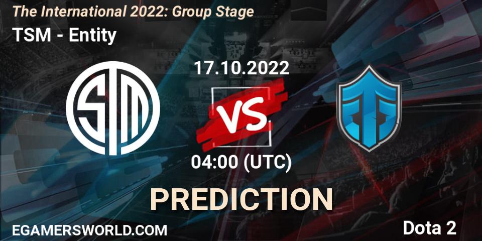 TSM vs Entity: Match Prediction. 17.10.2022 at 04:27, Dota 2, The International 2022: Group Stage