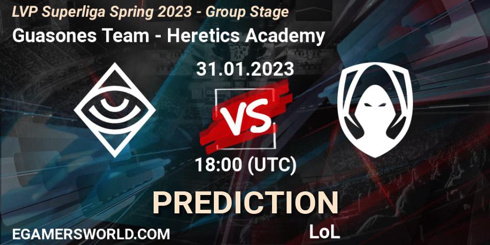 Guasones Team vs Los Heretics: Match Prediction. 31.01.23, LoL, LVP Superliga Spring 2023 - Group Stage