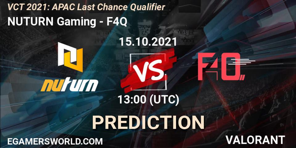 NUTURN Gaming vs F4Q: Match Prediction. 15.10.2021 at 13:00, VALORANT, VCT 2021: APAC Last Chance Qualifier