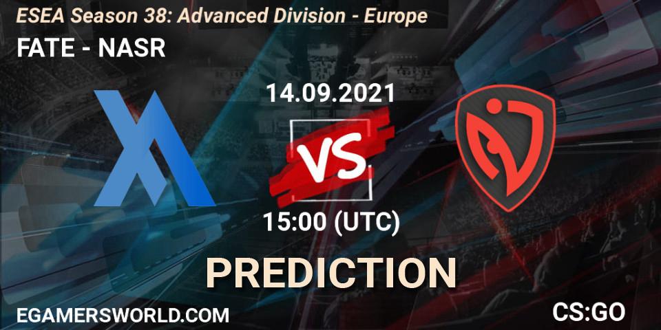 FATE vs NASR: Match Prediction. 14.09.2021 at 15:00, Counter-Strike (CS2), ESEA Season 38: Advanced Division - Europe