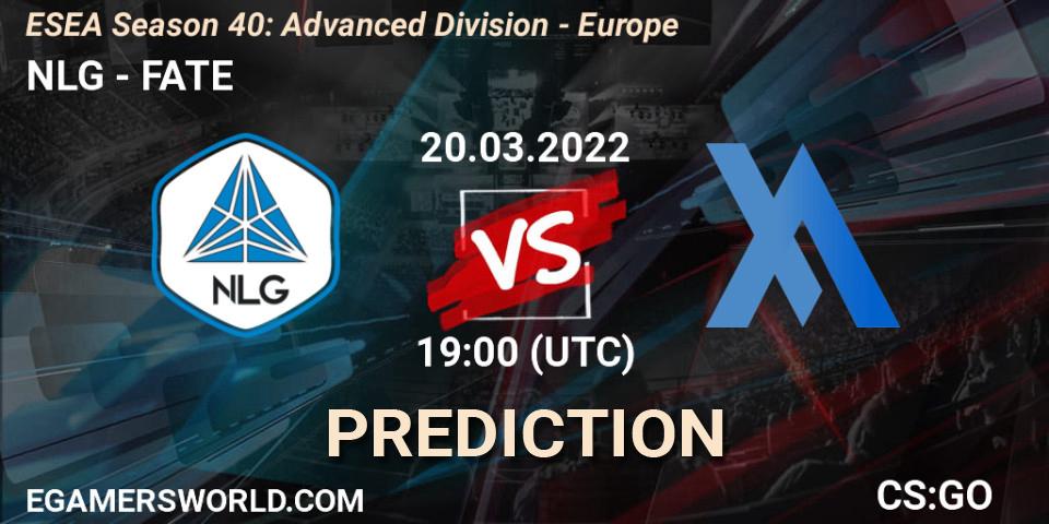 NLG vs FATE: Match Prediction. 20.03.2022 at 19:00, Counter-Strike (CS2), ESEA Season 40: Advanced Division - Europe