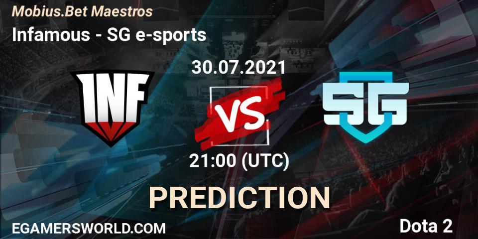 Infamous vs SG e-sports: Match Prediction. 01.08.2021 at 20:00, Dota 2, Mobius.Bet Maestros