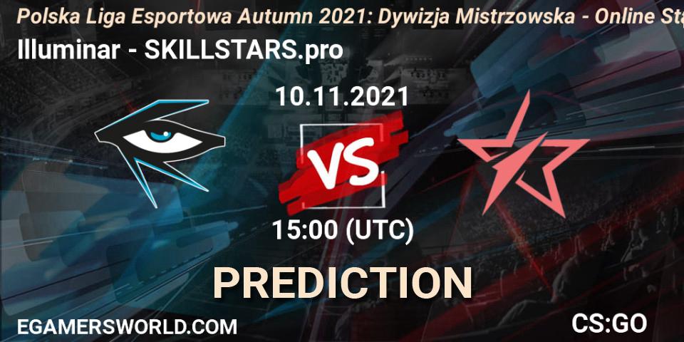 Illuminar vs SKILLSTARS.pro: Match Prediction. 10.11.2021 at 15:00, Counter-Strike (CS2), Polska Liga Esportowa Autumn 2021: Dywizja Mistrzowska - Online Stage