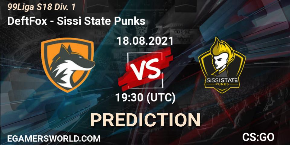 DeftFox vs Sissi State Punks: Match Prediction. 12.10.2021 at 17:00, Counter-Strike (CS2), 99Liga S18 Div. 1