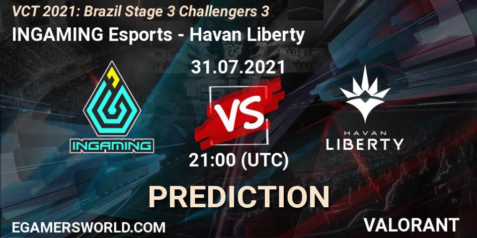 INGAMING Esports vs Havan Liberty: Match Prediction. 31.07.2021 at 21:00, VALORANT, VCT 2021: Brazil Stage 3 Challengers 3