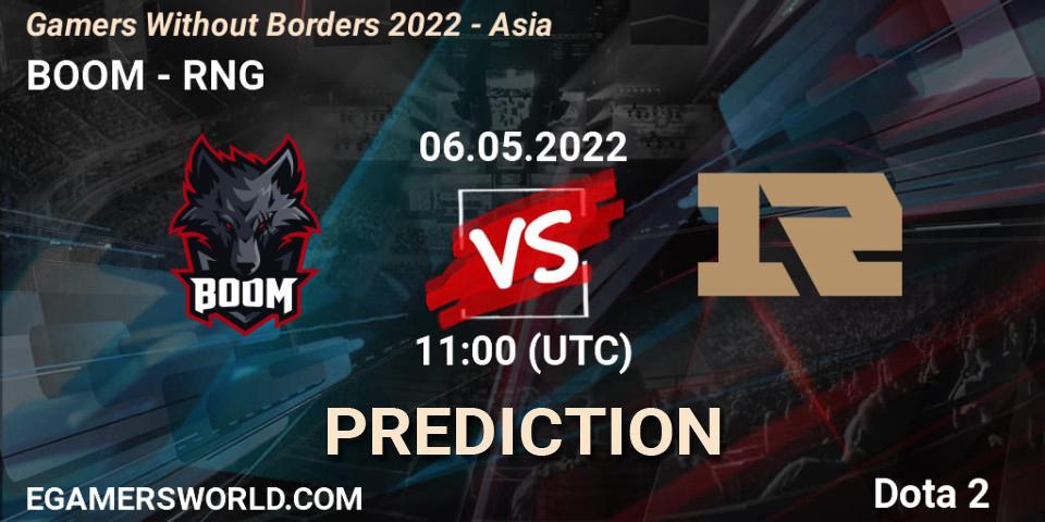 BOOM vs RNG: Match Prediction. 06.05.2022 at 10:55, Dota 2, Gamers Without Borders 2022 - Asia