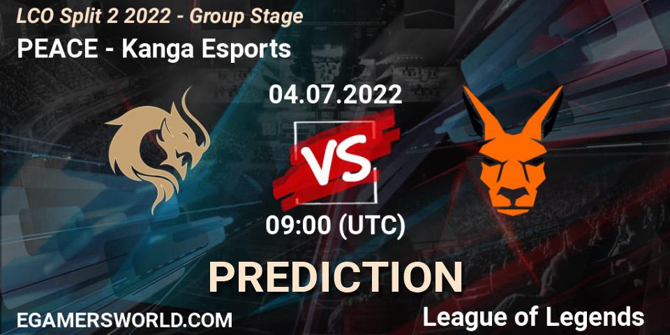 PEACE vs Kanga Esports: Match Prediction. 04.07.2022 at 09:00, LoL, LCO Split 2 2022 - Group Stage