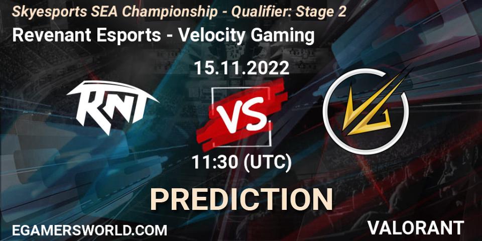 Revenant Esports vs Velocity Gaming: Match Prediction. 16.11.2022 at 11:30, VALORANT, Skyesports SEA Championship - Qualifier: Stage 2