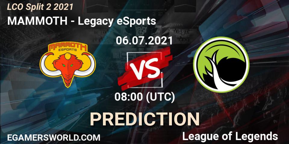MAMMOTH vs Legacy eSports: Match Prediction. 06.07.2021 at 08:00, LoL, LCO Split 2 2021