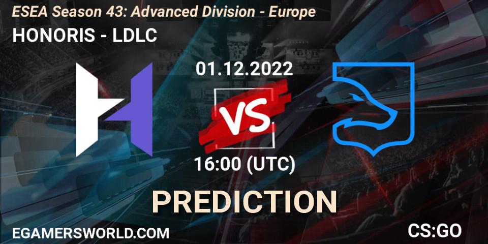 HONORIS vs LDLC: Match Prediction. 01.12.2022 at 16:00, Counter-Strike (CS2), ESEA Season 43: Advanced Division - Europe