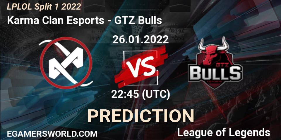 Karma Clan Esports vs GTZ Bulls: Match Prediction. 26.01.2022 at 23:00, LoL, LPLOL Split 1 2022