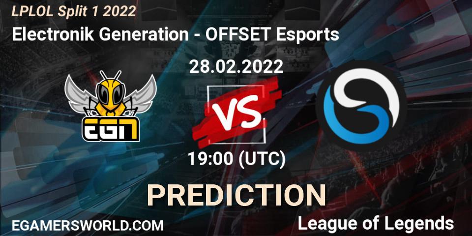 Electronik Generation vs OFFSET Esports: Match Prediction. 28.02.2022 at 19:00, LoL, LPLOL Split 1 2022