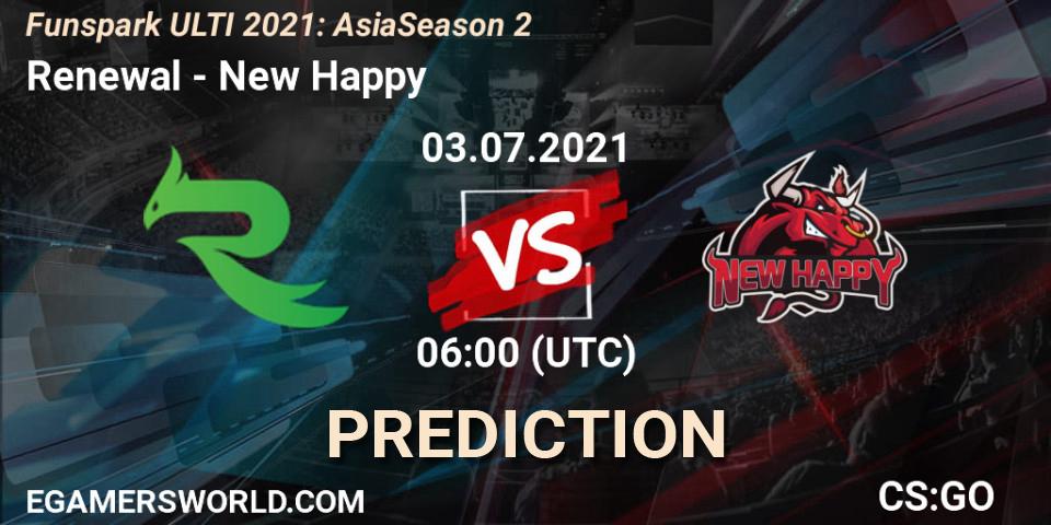 Renewal vs New Happy: Match Prediction. 03.07.2021 at 06:00, Counter-Strike (CS2), Funspark ULTI 2021: Asia Season 2