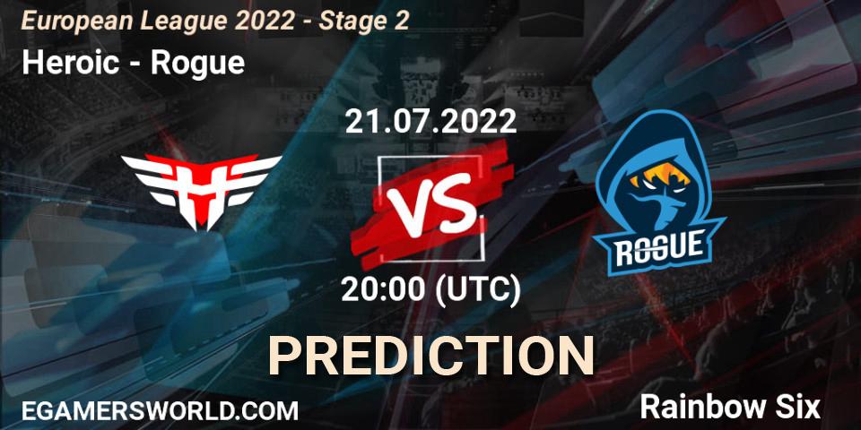 Heroic vs Rogue: Match Prediction. 21.07.2022 at 19:45, Rainbow Six, European League 2022 - Stage 2