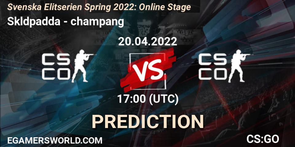Sköldpadda vs champang: Match Prediction. 20.04.2022 at 17:00, Counter-Strike (CS2), Svenska Elitserien Spring 2022: Online Stage