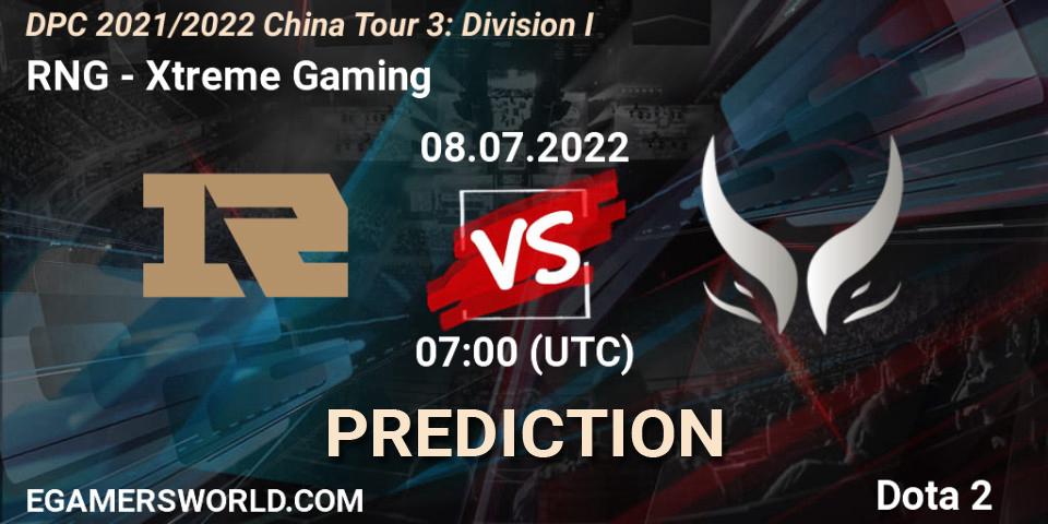 RNG vs Xtreme Gaming: Match Prediction. 08.07.2022 at 07:33, Dota 2, DPC 2021/2022 China Tour 3: Division I