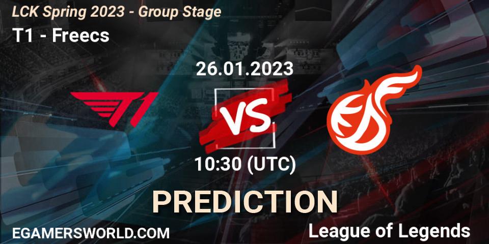 T1 vs Freecs: Match Prediction. 26.01.2023 at 10:30, LoL, LCK Spring 2023 - Group Stage