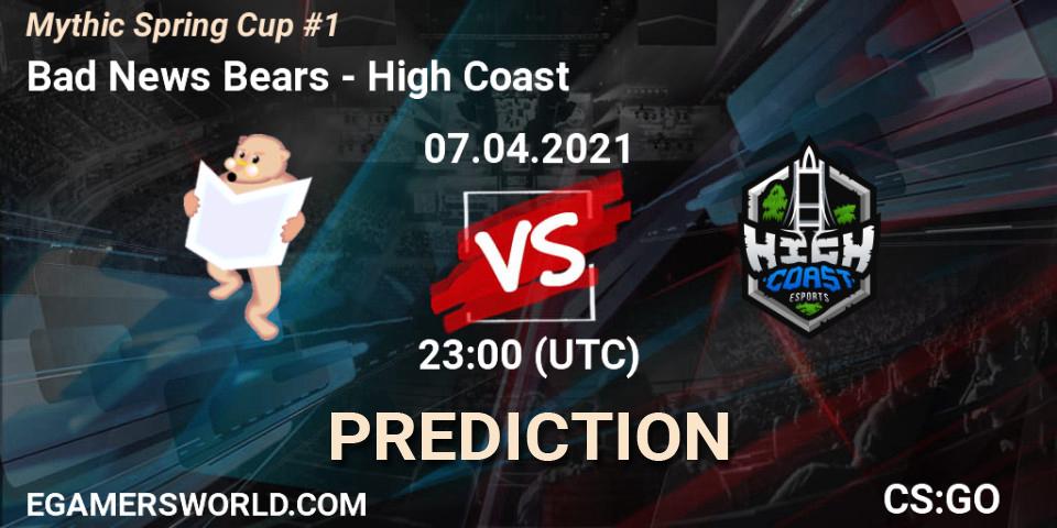 Bad News Bears vs High Coast: Match Prediction. 07.04.2021 at 23:00, Counter-Strike (CS2), Mythic Spring Cup #1