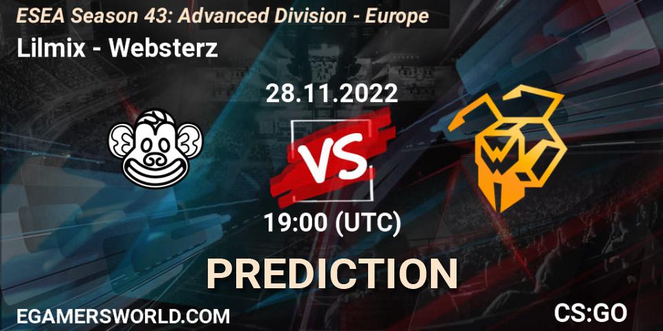 Lilmix vs Websterz: Match Prediction. 28.11.22, CS2 (CS:GO), ESEA Season 43: Advanced Division - Europe