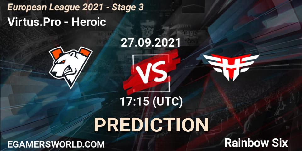 Virtus.Pro vs Heroic: Match Prediction. 27.09.2021 at 17:15, Rainbow Six, European League 2021 - Stage 3