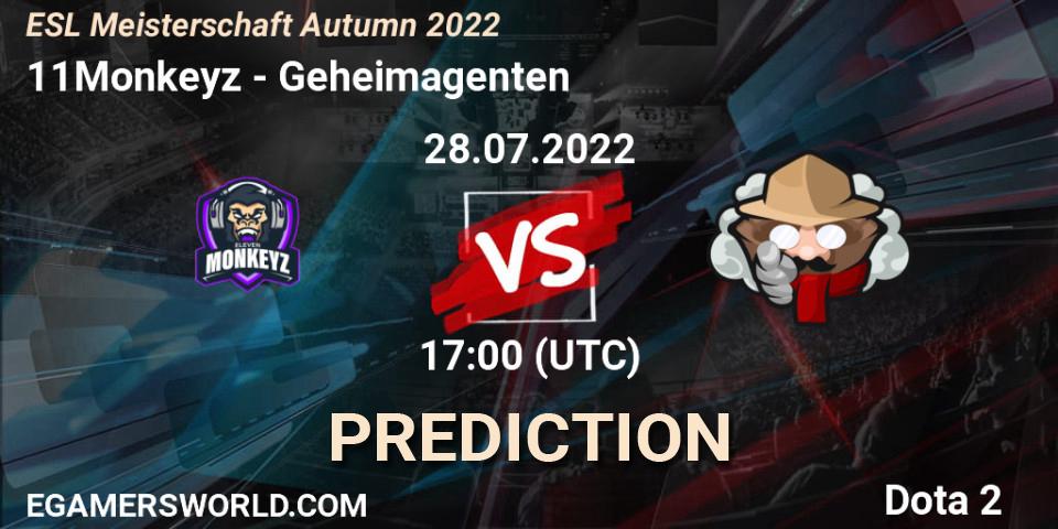 11Monkeyz vs Geheimagenten: Match Prediction. 28.07.2022 at 17:14, Dota 2, ESL Meisterschaft Autumn 2022