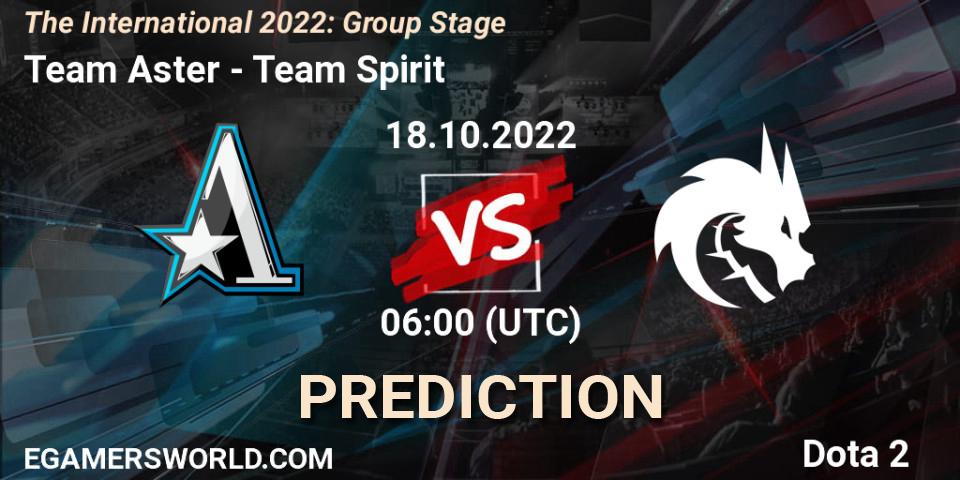 Team Aster vs Team Spirit: Match Prediction. 18.10.2022 at 06:40, Dota 2, The International 2022: Group Stage